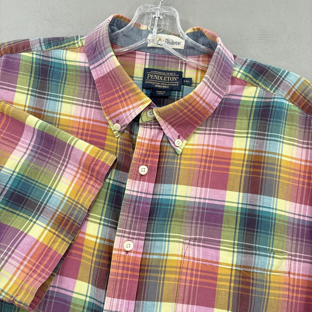 Pendleton Shirt Mens 2XL Multicolor Plaid Button Down Madras Summer Surf Preppy